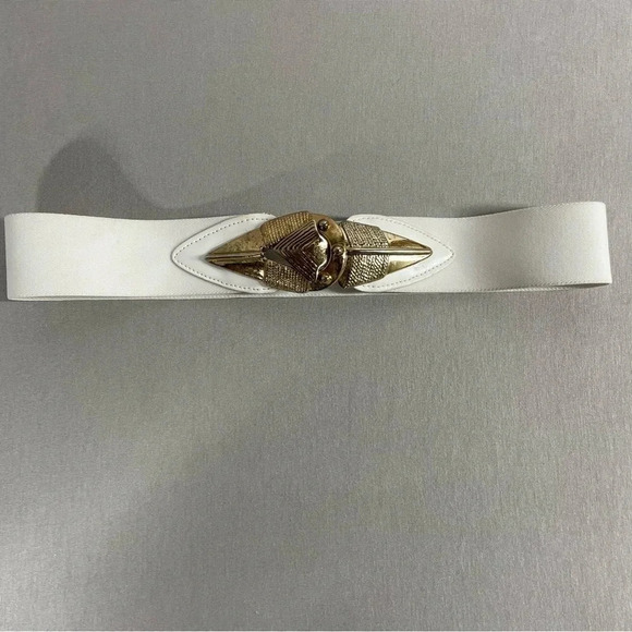 Omega VTG White Tribal Large Buckle Stretch Elastic Belt - Picture 3 of 5